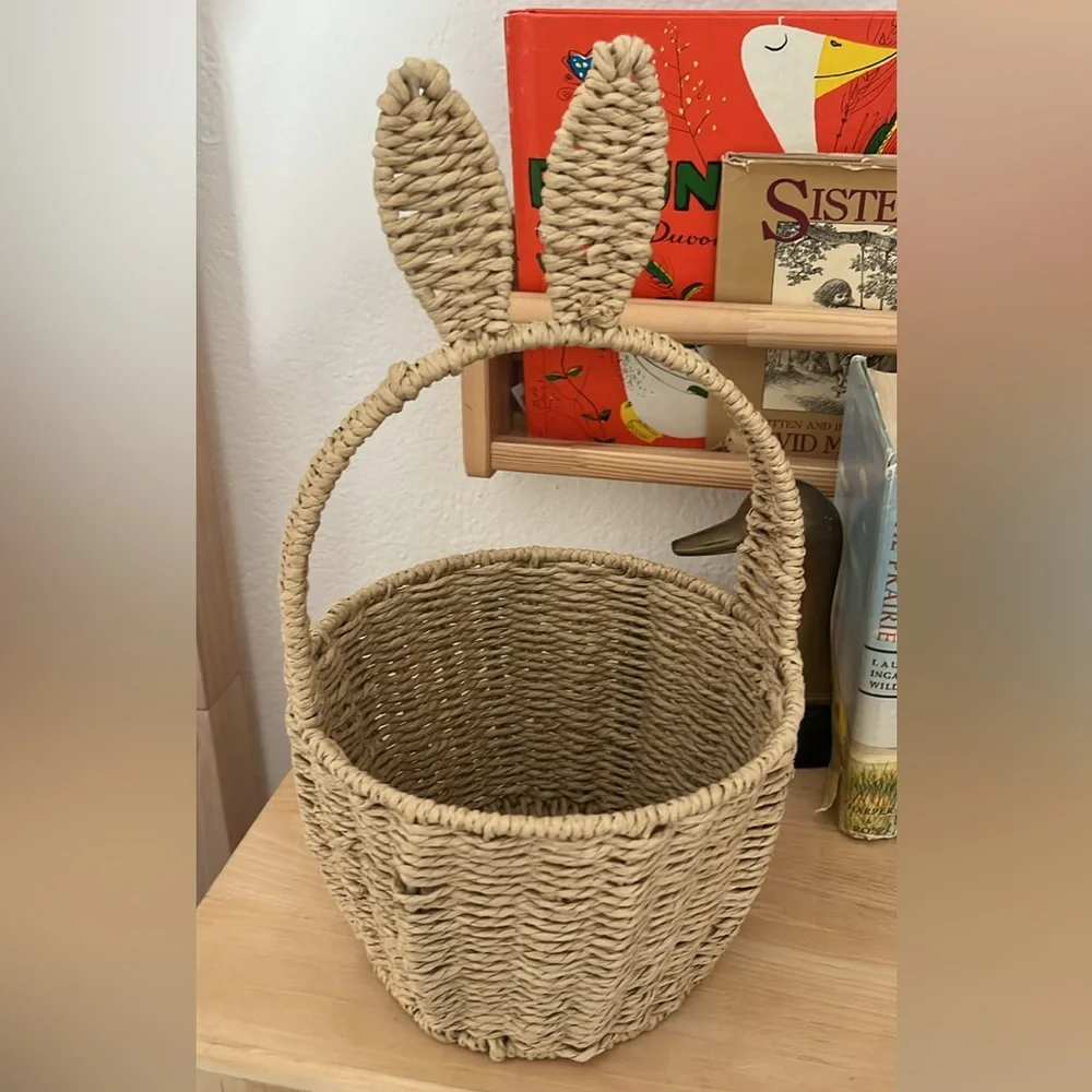 Woven Rattan Wicker Bunny Ear Easter Storage Basket - Tan
